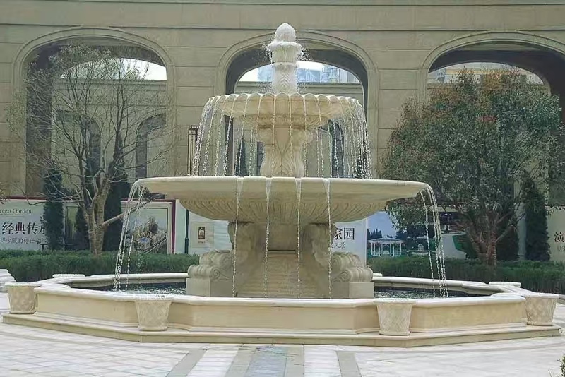 淮南 黄金麻花岗岩异型加工——户外庭院石雕流水喷泉