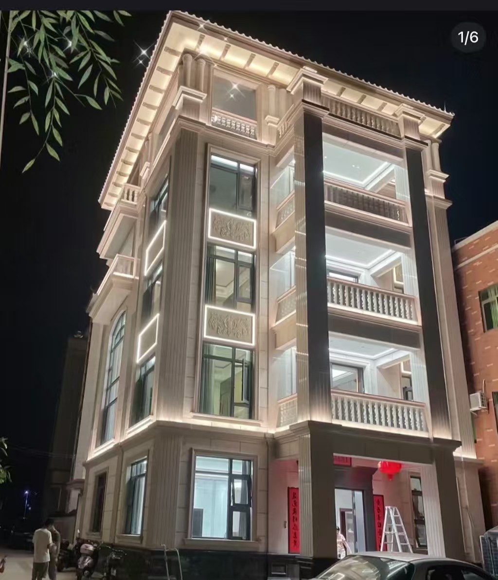 淮南 芝麻白花岗岩别墅外墙夜间效果