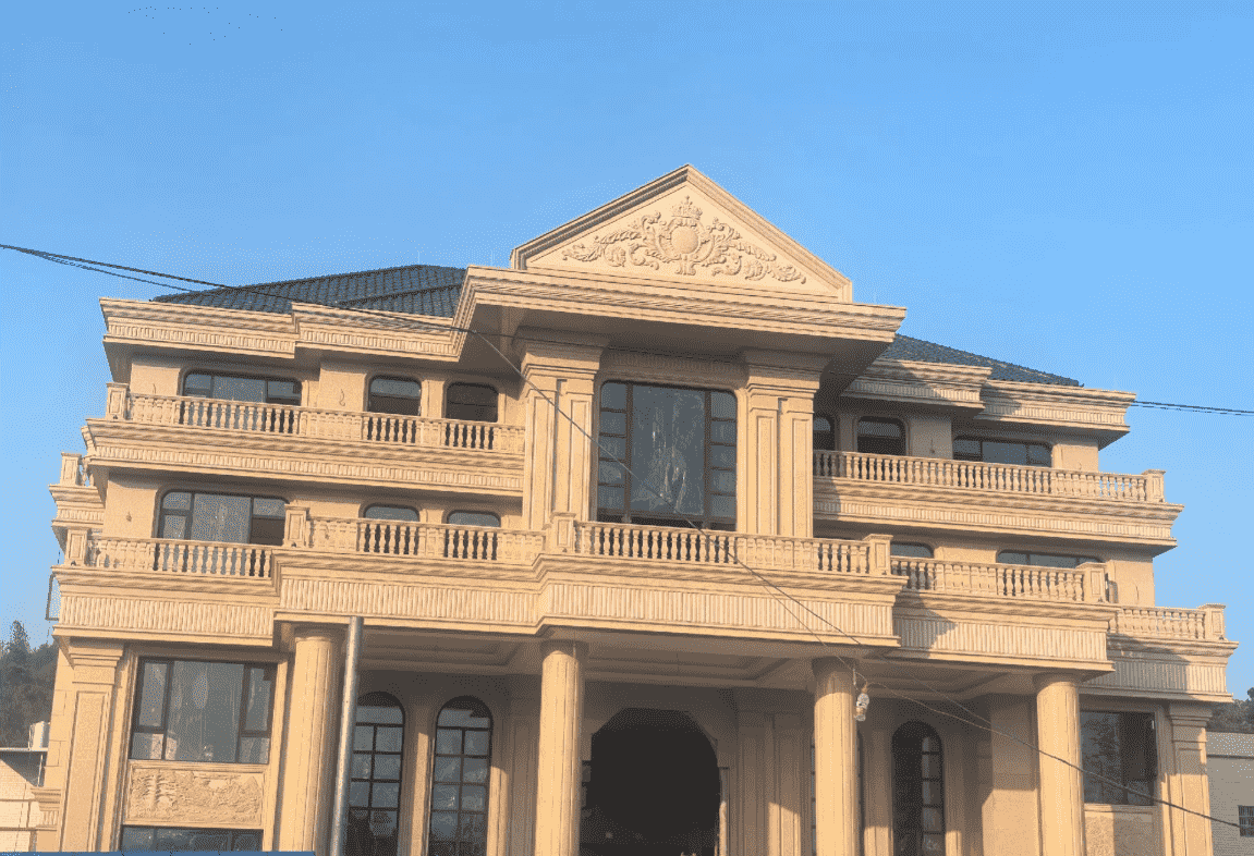 淮南黄金麻别墅外墙干挂石材效果示例